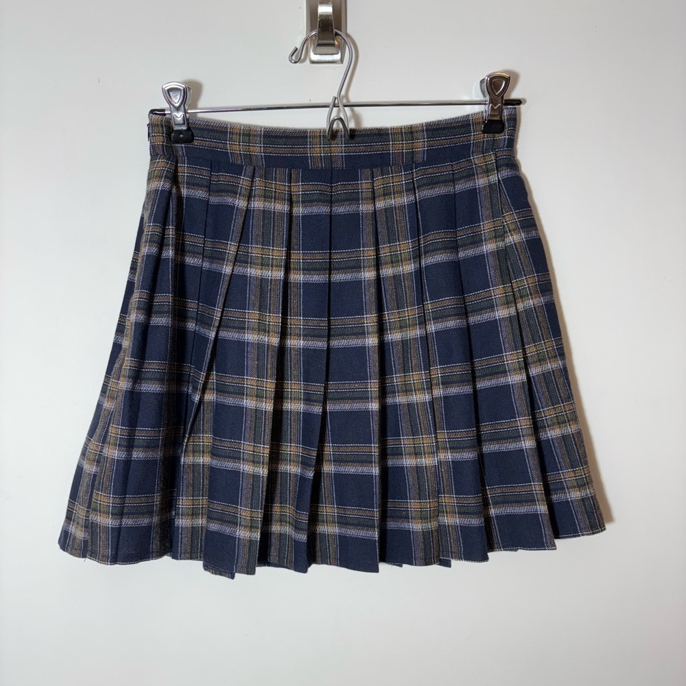 Shein Women's Pleated Plaid Mini Skirt - Size S Blue, Green Brown
